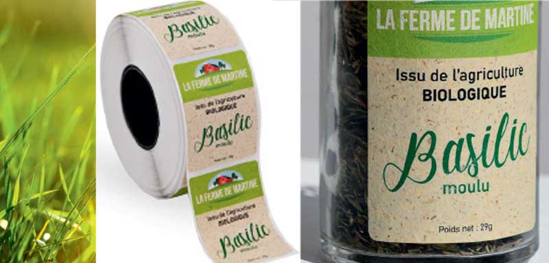 Impression d'étiquettes papier à base d'herbes séchées et cellulose écologiques