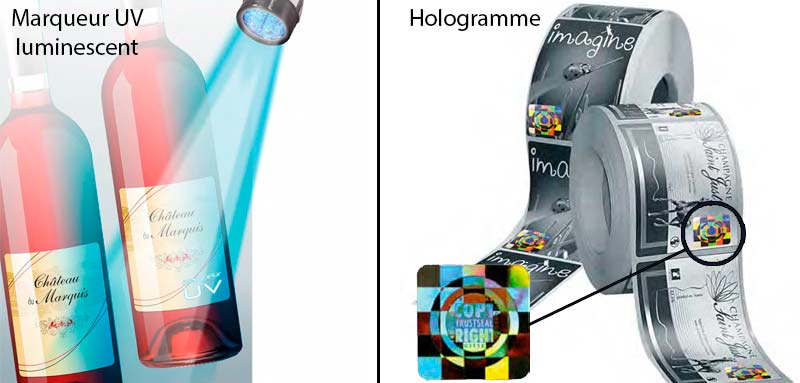 Impression d'étiquettes avec hologramme ou marqueur luminescent